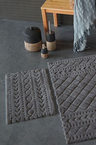 HC&W By Good Night Istanbul Aztech Dark Gray 100% Cotton Viscose 2 Piece Bath Mat Set