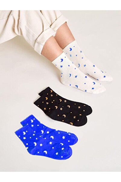 Black Arden Socks 3 Çift Ayyıldız Desenli Kolej Çorap