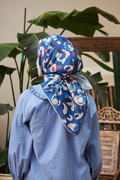 İpekhan Φουλάρι βισκόζης από βαμβακερό μπλε ναυτικό Pebble