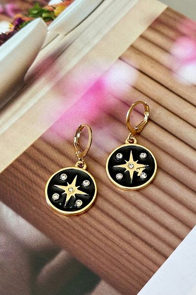 Trendy Butik القرط القطب المينا الأسود