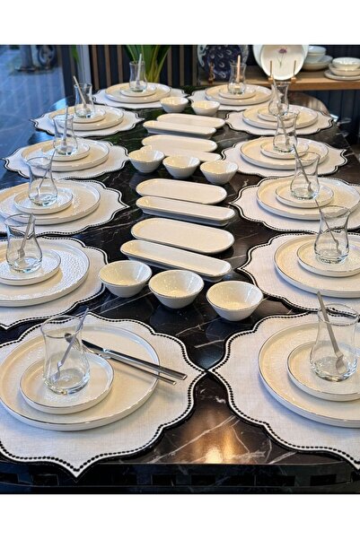 Onedekor 64 Parça 12 Kişilik Platin Modern Krem Kahvaltı Takımı