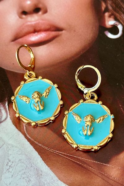Trendy Butik الأقراط الملاك المينا الزرقاء