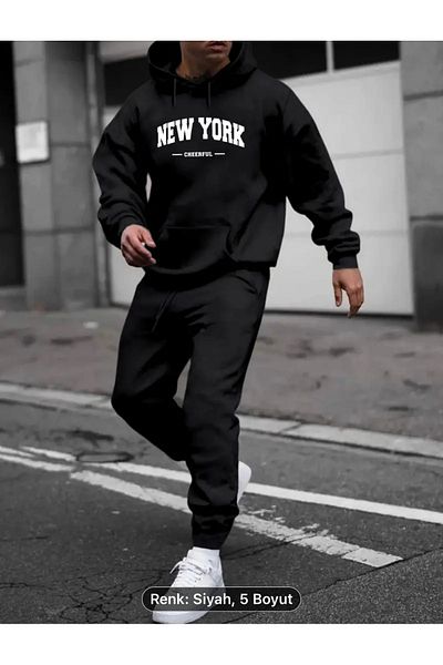 optimist sağdıç the original NEWYORK CHEERFUL PRINTED Σετ ανδρικές γυναικείες αθλητικές φόρμες - 2 τμχ Φούτερ και φούτερ στο κάτω μέρος