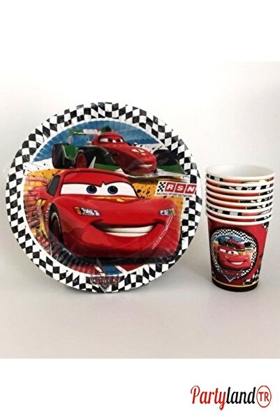 PartylandTR Cars Arabalar Şimşek Mcqueen 16 Adet Tabak 16 Adet Bardak