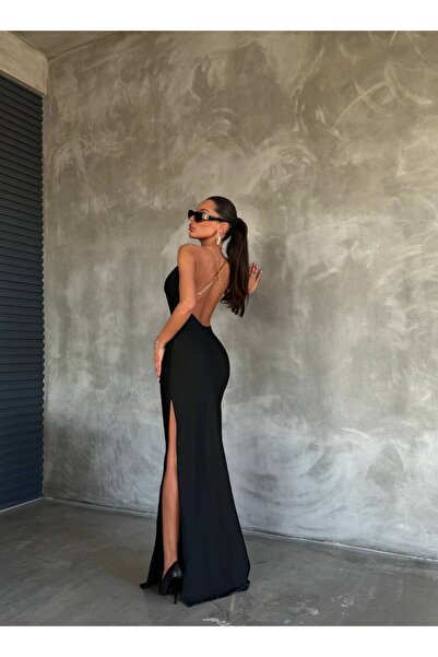 S&A Collectionn Μακρύ γυναικείο φόρεμα με λουράκι με βαθύ σκίσιμο