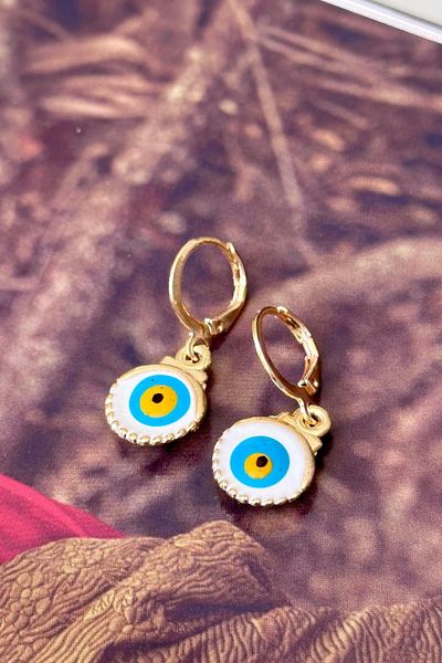 Trendy Butik الأبيض المينا المحار عين الشر القرط