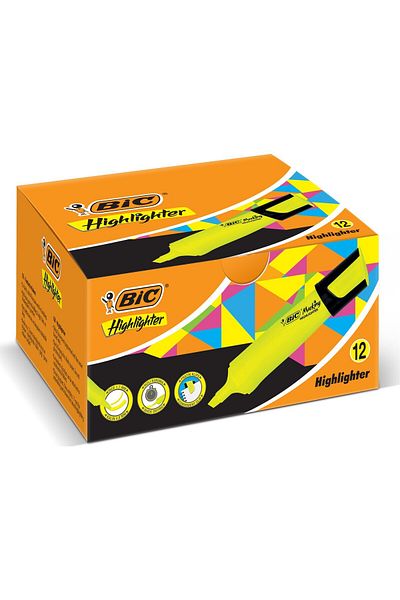 Bic 968583 Highlighter Marking Flat Highlighter 12 Pieces Yellow (1 Pack 12 Pieces)