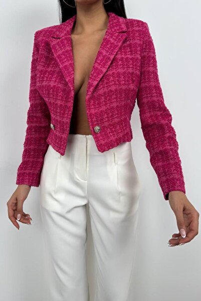 vuvutasarım New Season Women's Tweed Crop Blazer - 23S07002