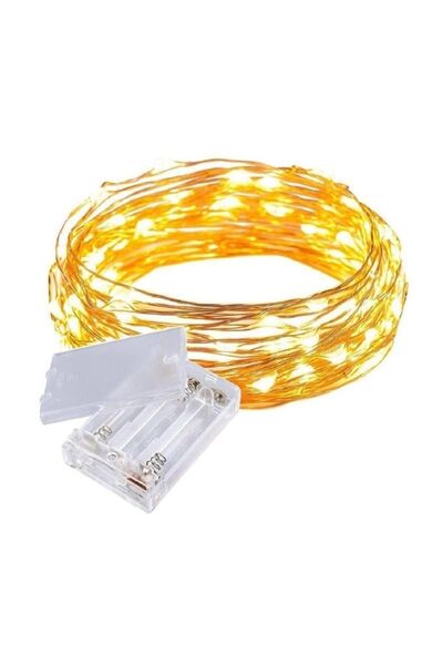 Realindirim Tel Led Pilli 5 metre 50 Led Süs Sarı Işık Dekorotif Led Işık