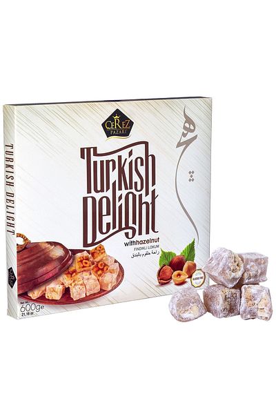 Çerez Pazarı 600g Turkish Delight with Double Nuts - Vegan, Glucose Free, Gluten Free