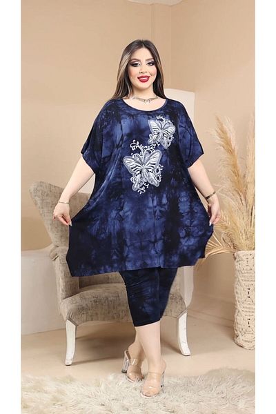 HÜLYA BUTİK Femei Dimensiuni Plus - Set Bottom-Top Tie-Dye cu model fluture