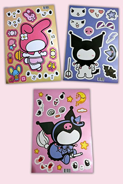 Genel Markalar Hello Kitty,Kuromi ve Arkadaşları, Kendin Yap Sticker, 3 Adet