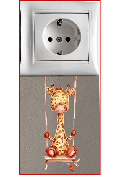 Göktuğ Hediyelik Priz - Salıncakta Zürafa Çocuk Odası Dekoratif Priz Sticker