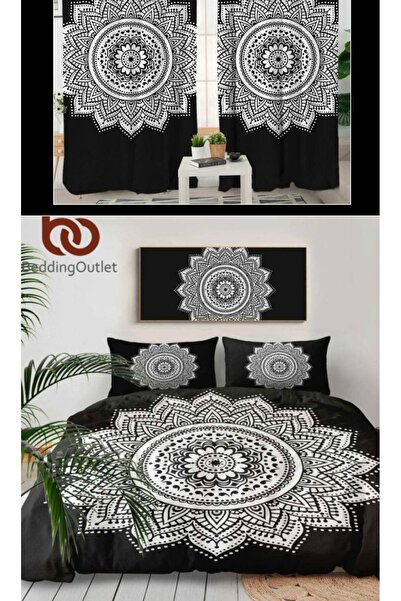 Elmas Dizayn طقم غطاء لحاف مزدوج مكون من 4 قطع - ستارة خلفية من الدانتيل بالل...