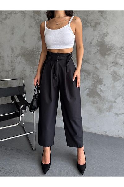 AFA Pantaloni Palazzo oversize pentru femei cu talie înaltă - ajustați la talie
