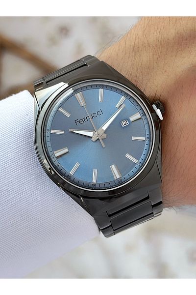 Ferrucci Smoke Colored Calendar WaterprooF men's Wrist Watch with Steel Cord - Special Design