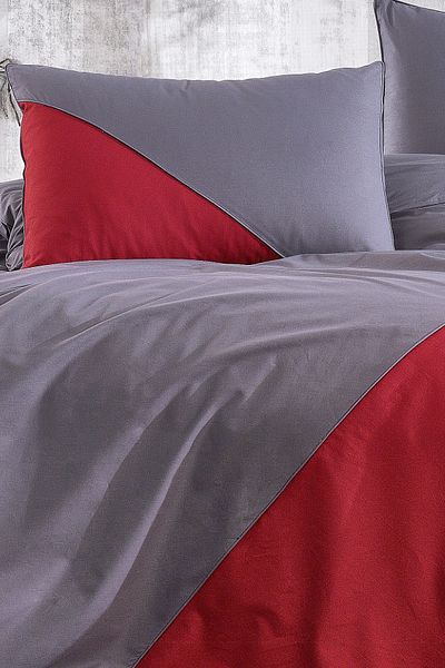 Minelya Home Collection Double Colored 100% Cotton Triangle Design Duvet Cover and Keops - Elastic Double Set
