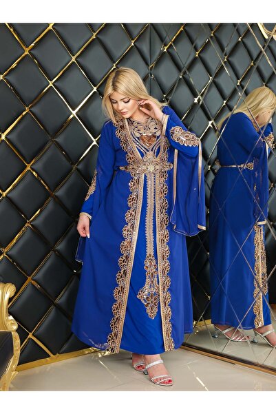 Modamix 2li Takım DETAYLI Kemerli Dantelli Kaftan Abiye Elbise - 4112