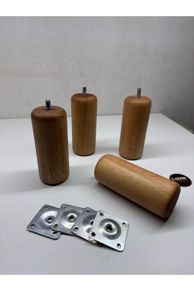 lazzir handle Ahşap Yuvarlak Ayak 5.5 Cm Çap 13 Cm Yükseklik -4 Lü Ayak Set Montaj Aparat Dahil