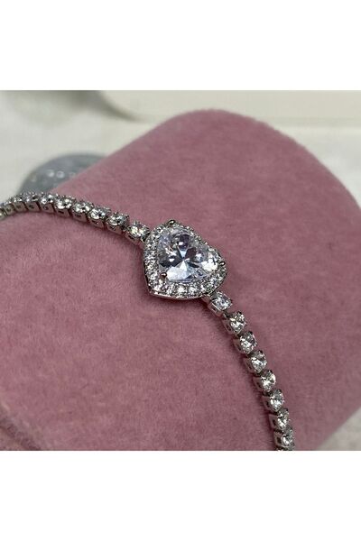 Alsem Silver/Pink Heart Cut Lift Adjustable Bracelet,Silver Lover Bracelet