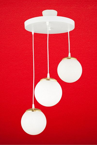 SONSUZ AYDINLATMA&AVİZE White Glop Top Glass 3-Piece Pendant Tray - Flat Downward Facing Luxury Chandelier