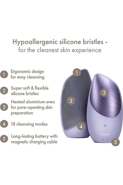 Geske Sonic Thermal Facial Brush | 6 in 1 |Electric Heated Cleansing Brush | Facial Massager lPurple