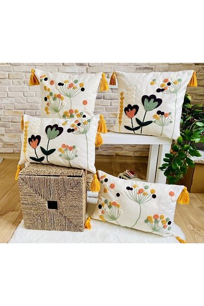 SWITA Home Design 4-Piece Combination Punch Embroidered Throw Pillow Cover (panch)