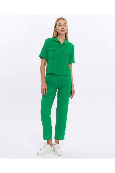 İkmal Green Linen Women's Set - Shirt, Jacket and Trousers