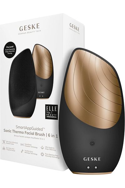 Geske Sonic Thermal Facial Brush | 6 in 1 |Electric Heated Cleansing Brush | Facial Massager lGrey