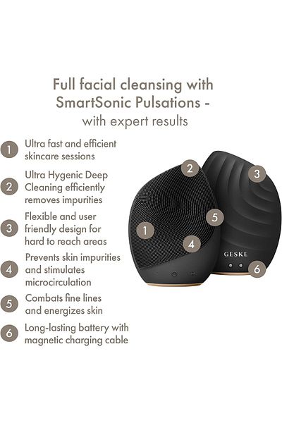 Geske Sonic Facial Brush 5 in 1 | Electric Facial Cleansing Brush | Facial Massager, Grey