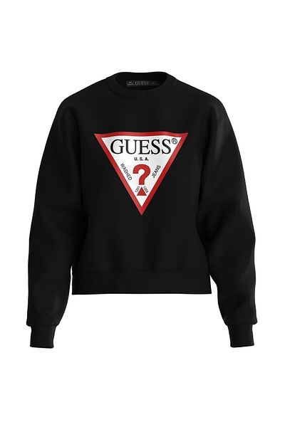 Guess Women's Brand Logo Cotton Black Sweatshirt Suitable for Daily Use W2YQ16KBA10-JBLK