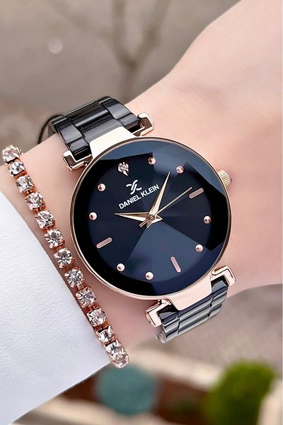 Daniel Klein Rose Black Color Women's Watch and Bracelet with Adjustable Bands Dkgnct1001