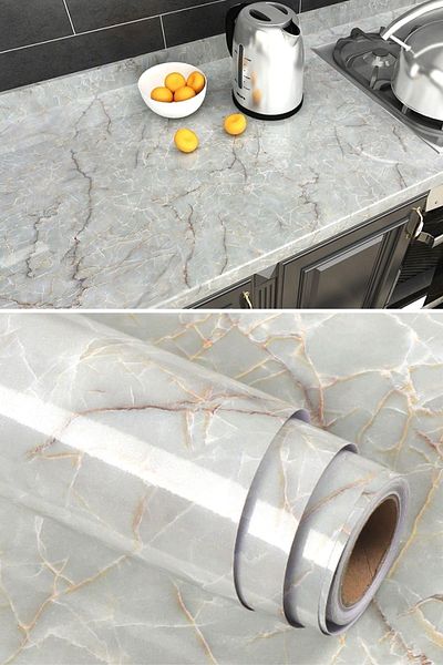 Buffer 5m X 60cm Gray Marble Pattern Waterproof Kitchen Counter - Adhesive Foil Sticker