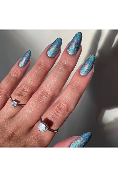 TipsArt Mavi Sedefli Badem 24’lü Takma Tırnak Seti ve Zararsız Yapıştırıcı