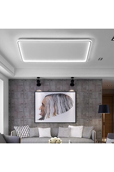 CATLUZ Antrasit 90x60cm Kumandalı ,dimli 3 Işık Rengi, Dikdörtgen Led Lamba ,avize, Modern Aydınlatma