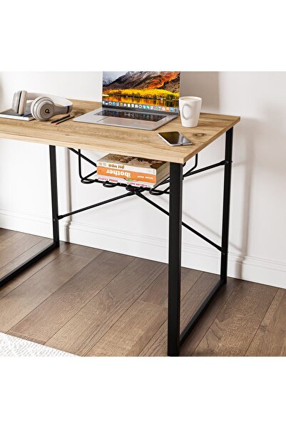 UNVERCO Çalışma Masası 60x90 Cm Bilgisayar Masası Ofis Ders Yemek Masası Çam Tel Raflı