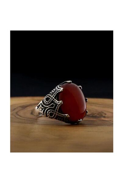 Argento Silver Akik Taşlı 925 Ayar Gümüş Yüzük Sonsuzluk Desenli