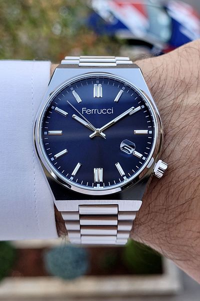 Ferrucci Men's Calendar Wristwatch with Navy Blue Cord and Metallic Color