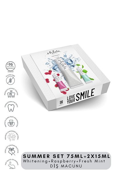 OHLALA Whitening 75 ml + Fresh Mint 15 ml + Raspberry mint 15 ml Summer Set Toothpaste