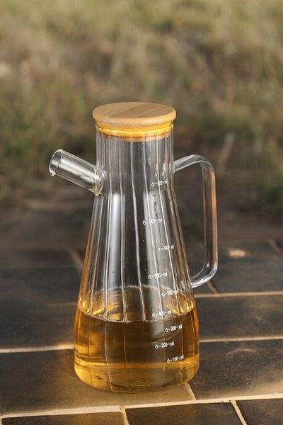 Comprox Cambu Bamboo Slice 1LT Lid Vacuum Borosilicate 2-Piece Set Glass Oil Vinegar