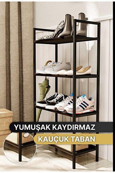 Bino Ayakkabılık Metal Ayakkabılık Ahşap Ayakkabılık Dekoratif 4Katlı Kumaşlı Mobilya Çok Amaçlı Raf
