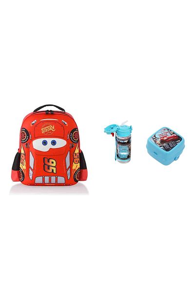 CARS Primary School Bag - Due Buddy with Lunch Bowl and Water Bottle Gift