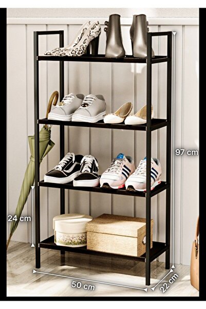 Bino Ayakkabılık Metal Ayakkabılık Ahşap Ayakkabılık Dekoratif 4Katlı Kumaşlı Mobilya Çok Amaçlı Raf