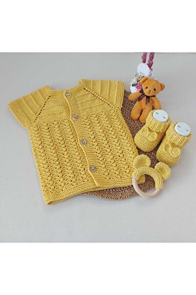 BEGİN طقم أطفال مكون من 3 قطع من القطن العضوي باللون الأصفر الليموني - سترة و...