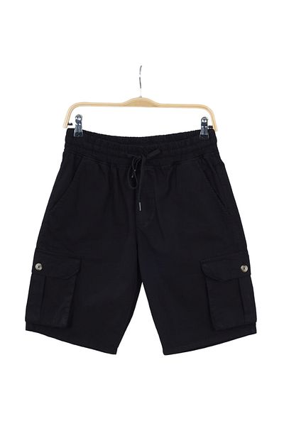 DYNAMO Black Linen Men's Shorts - Elastic Waist and Lace Up Cargo Pocket