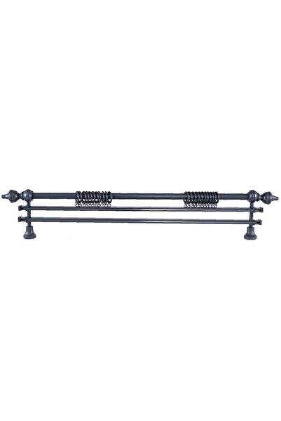 PerdejimShop Demonte Modern Başlıklı Antrasit Ahşap Rustik Perde Askısı 225 C...