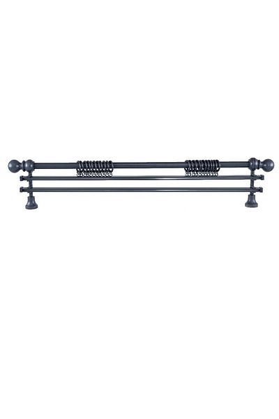 PerdejimShop 250 cm Anthracite Wooden Rustic Curtain Hanger - with Unassembled Ball Head, Double Rail