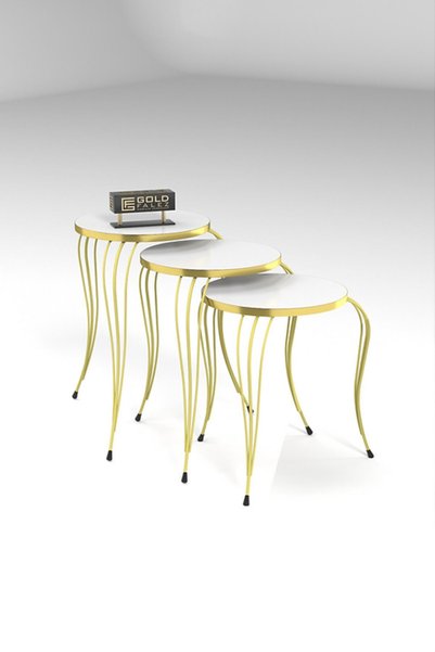 Golden Bark Coffee Table Set of 3, Brings Elegance to Your Home Decor, 38Cm-White/Gold