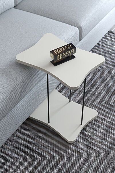 Golden Bark New Laptop table model, side service table with wheels Cream/Black