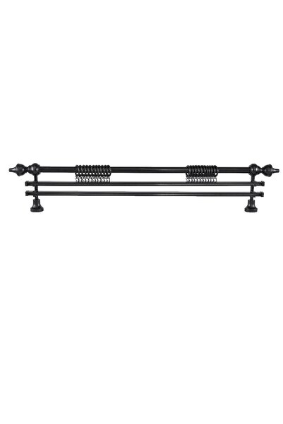 Perdejim Demonte Modern Başlıklı Siyah Ahşap Rustik Perde Askısı 150 CM - Çif...